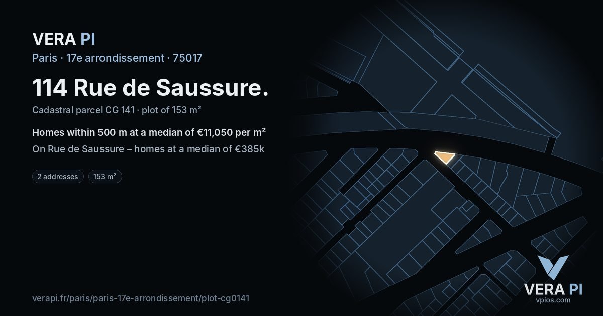 114 Rue de Saussure, 17e arrondissement at night – the plot lit, the parcels around coloured by the prices near them