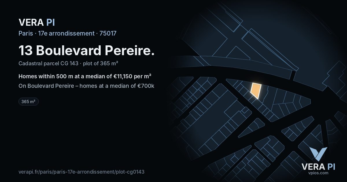 13 Boulevard Pereire, 17e arrondissement at night – the plot lit, the parcels around coloured by the prices near them