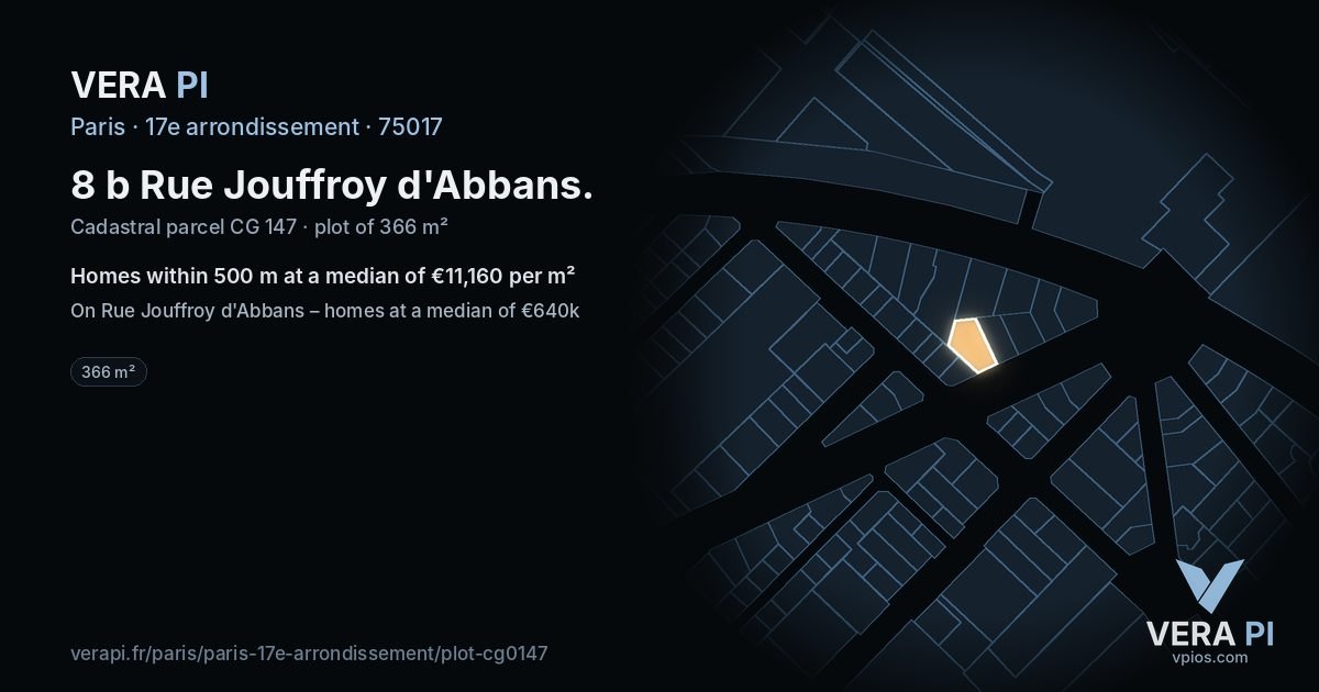 8 b Rue Jouffroy d'Abbans, 17e arrondissement at night – the plot lit, the parcels around coloured by the prices near them