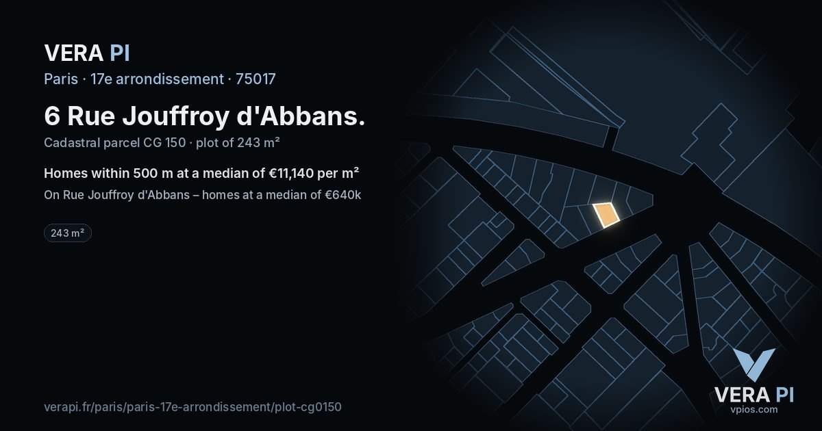 6 Rue Jouffroy d'Abbans, 17e arrondissement at night – the plot lit, the parcels around coloured by the prices near them
