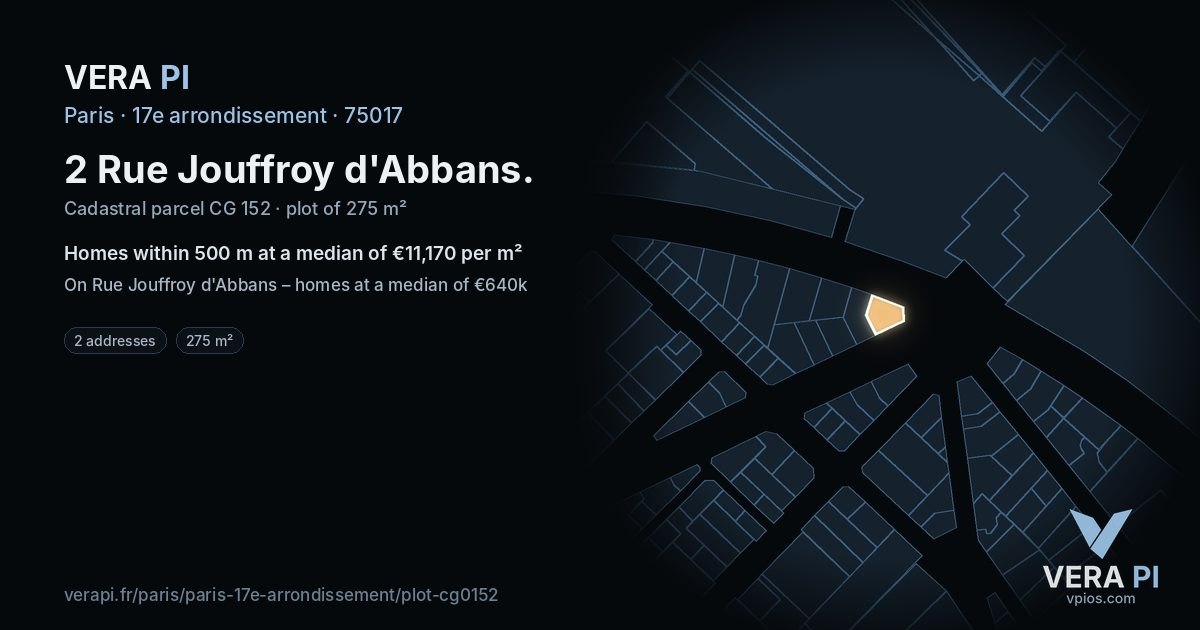 2 Rue Jouffroy d'Abbans, 17e arrondissement at night – the plot lit, the parcels around coloured by the prices near them