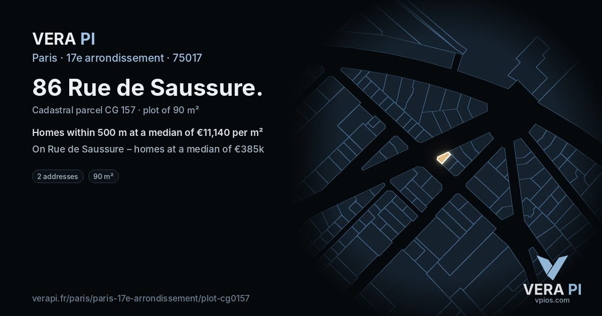 86 Rue de Saussure, 17e arrondissement at night – the plot lit, the parcels around coloured by the prices near them