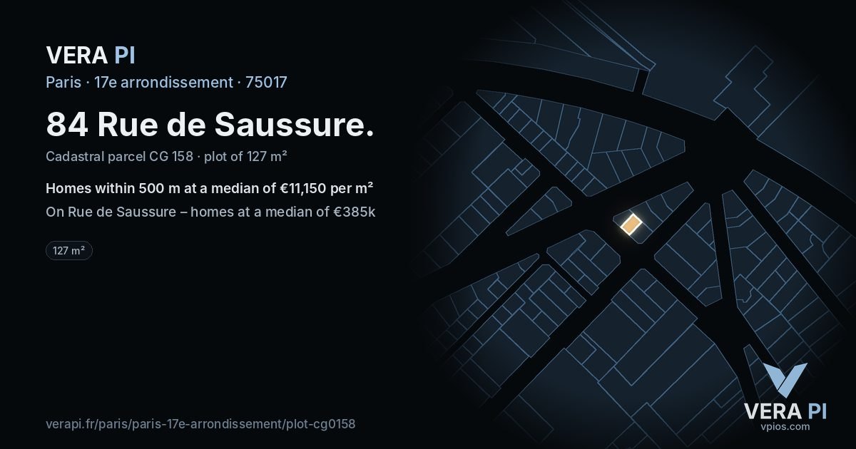 84 Rue de Saussure, 17e arrondissement at night – the plot lit, the parcels around coloured by the prices near them