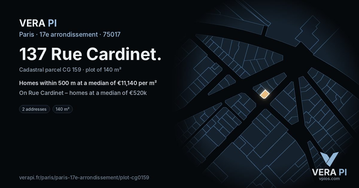 137 Rue Cardinet, 17e arrondissement at night – the plot lit, the parcels around coloured by the prices near them