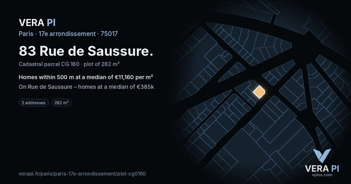 83 Rue de Saussure, 17e arrondissement at night – the plot lit, the parcels around coloured by the prices near them