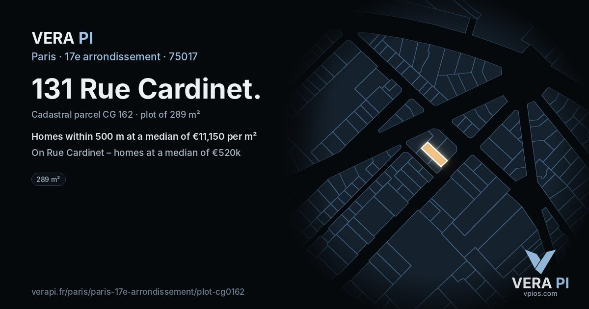 131 Rue Cardinet, 17e arrondissement at night – the plot lit, the parcels around coloured by the prices near them