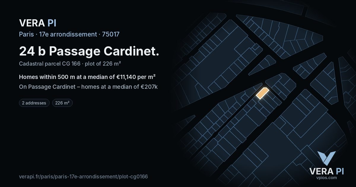 24 b Passage Cardinet, 17e arrondissement at night – the plot lit, the parcels around coloured by the prices near them