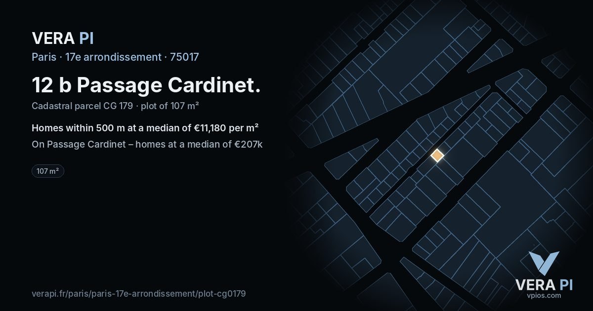 12 b Passage Cardinet, 17e arrondissement at night – the plot lit, the parcels around coloured by the prices near them