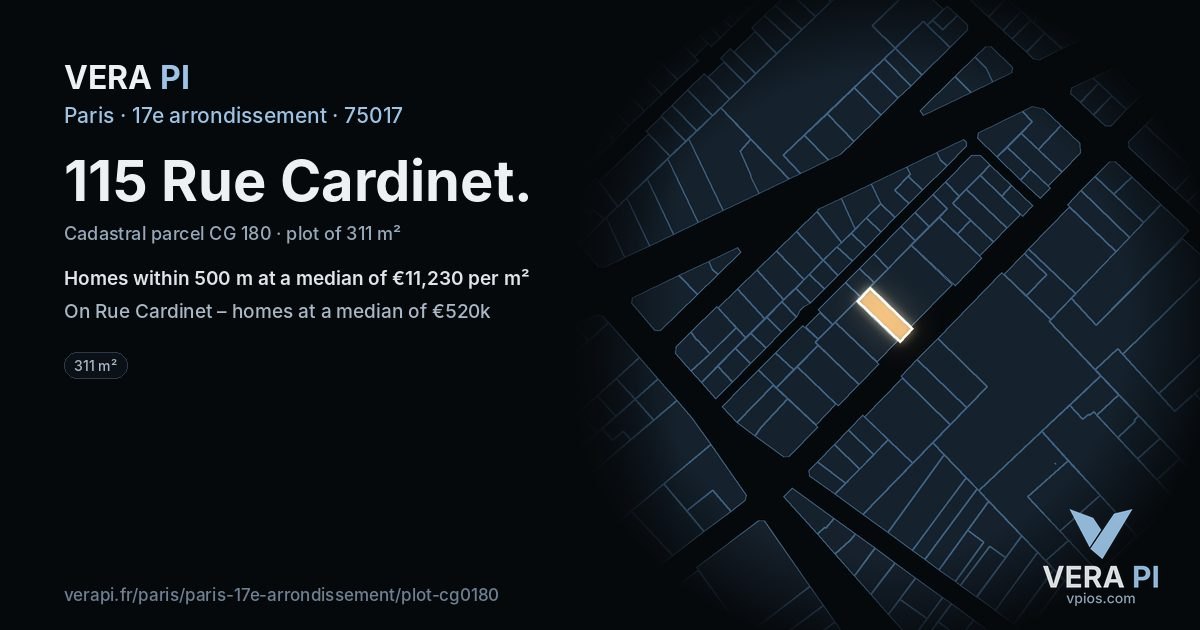115 Rue Cardinet, 17e arrondissement at night – the plot lit, the parcels around coloured by the prices near them
