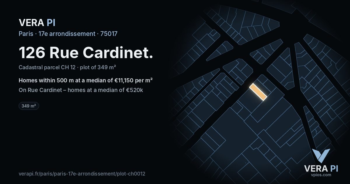 126 Rue Cardinet, 17e arrondissement at night – the plot lit, the parcels around coloured by the prices near them