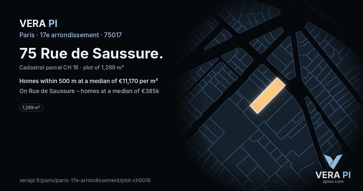 75 Rue de Saussure, 17e arrondissement at night – the plot lit, the parcels around coloured by the prices near them