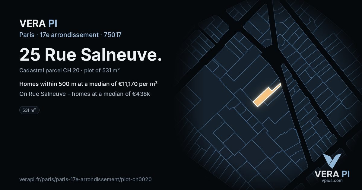 25 Rue Salneuve, 17e arrondissement at night – the plot lit, the parcels around coloured by the prices near them