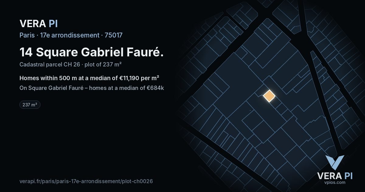 14 Square Gabriel Fauré, 17e arrondissement at night – the plot lit, the parcels around coloured by the prices near them