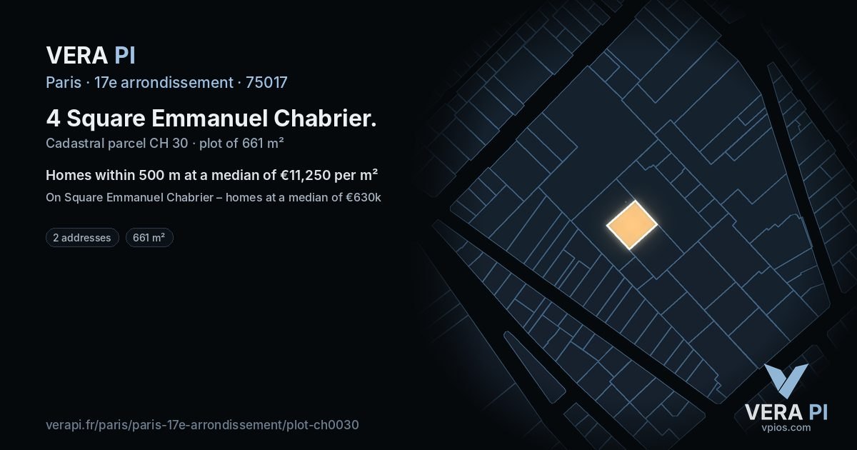 4 Square Emmanuel Chabrier, 17e arrondissement at night – the plot lit, the parcels around coloured by the prices near them