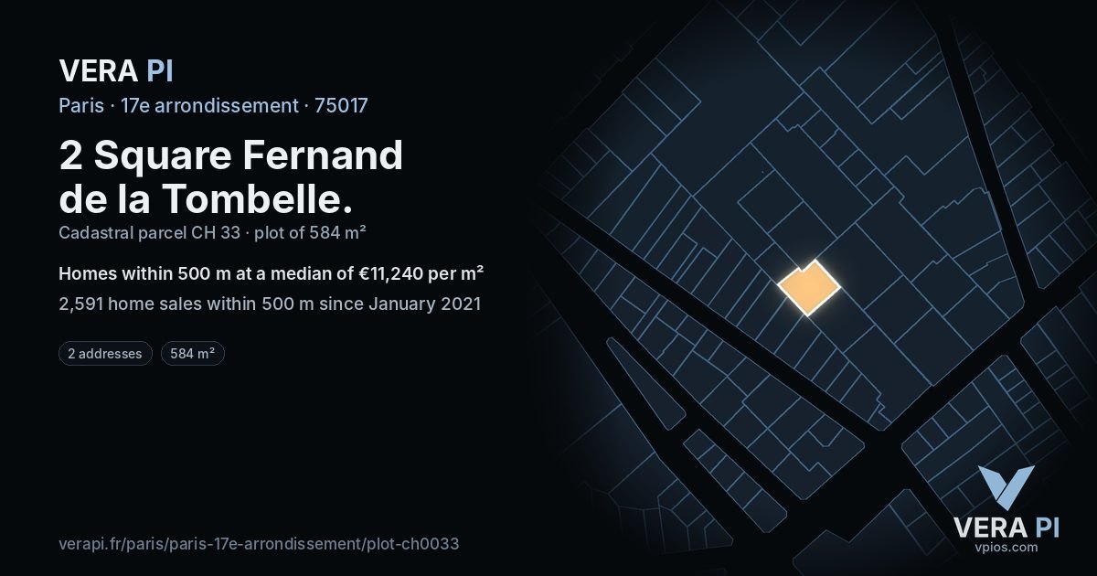 2 Square Fernand de la Tombelle, 17e arrondissement at night – the plot lit, the parcels around coloured by the prices near them