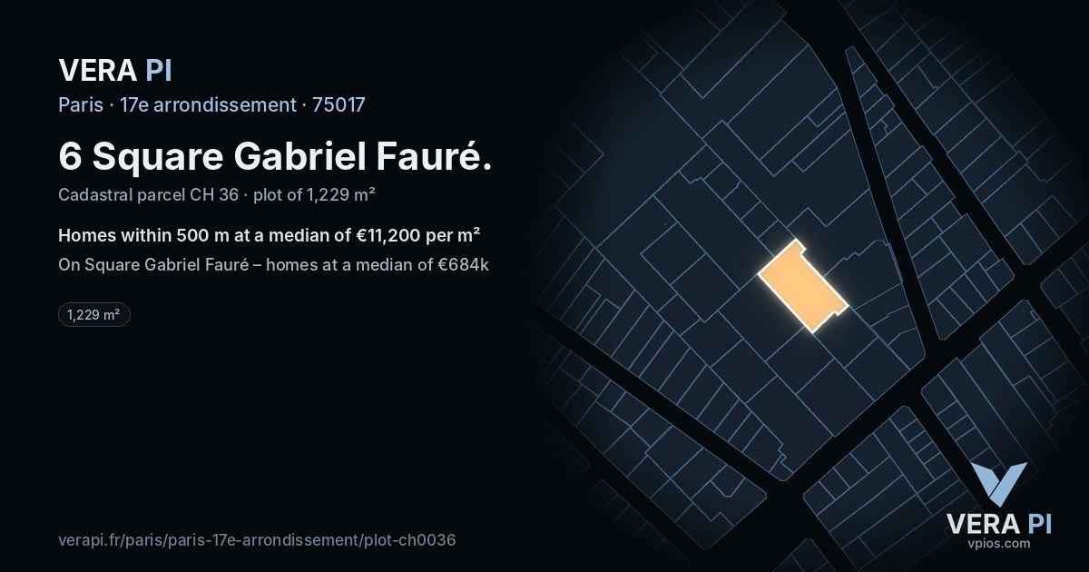 6 Square Gabriel Fauré, 17e arrondissement at night – the plot lit, the parcels around coloured by the prices near them