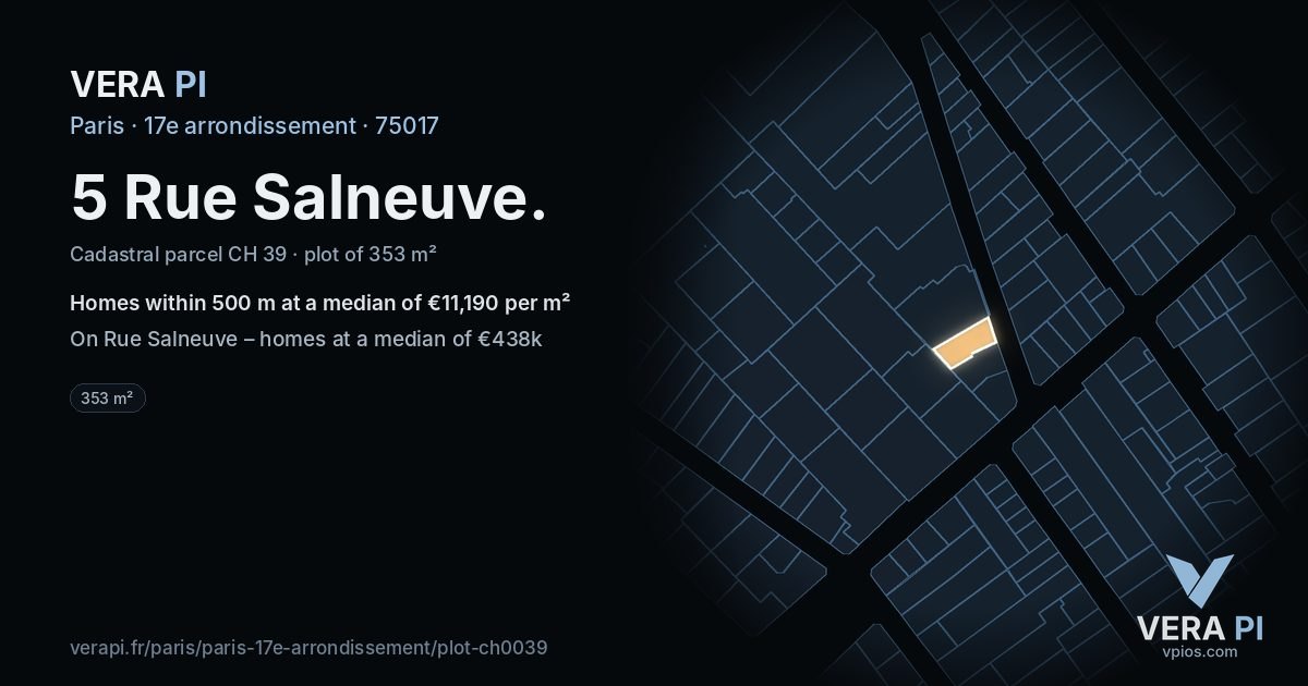 5 Rue Salneuve, 17e arrondissement at night – the plot lit, the parcels around coloured by the prices near them