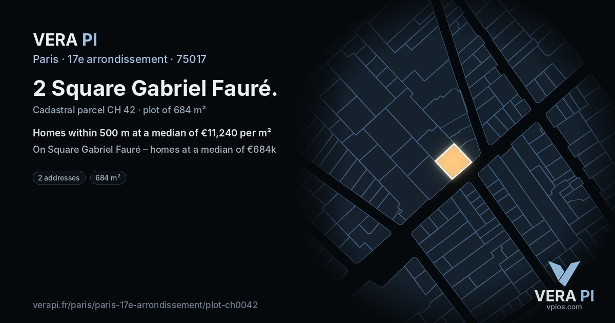 2 Square Gabriel Fauré, 17e arrondissement at night – the plot lit, the parcels around coloured by the prices near them