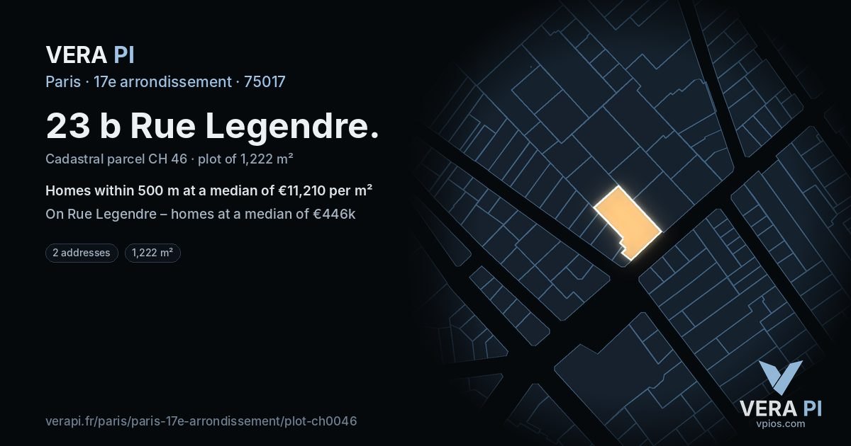 23 b Rue Legendre, 17e arrondissement at night – the plot lit, the parcels around coloured by the prices near them