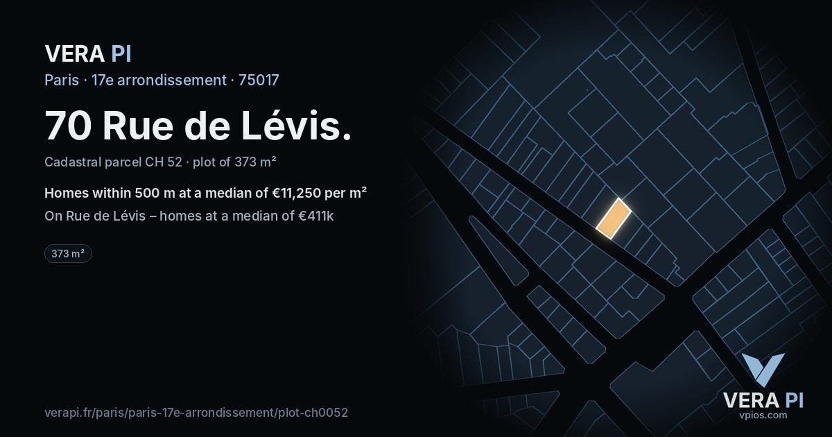 70 Rue de Lévis, 17e arrondissement at night – the plot lit, the parcels around coloured by the prices near them