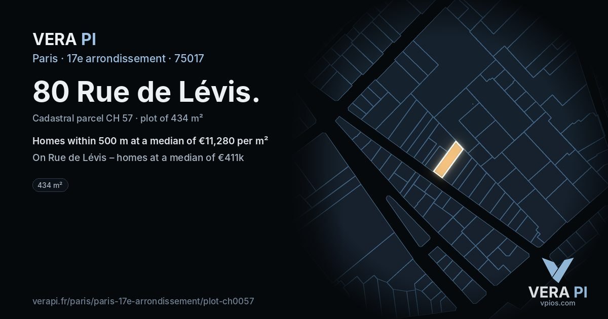 80 Rue de Lévis, 17e arrondissement at night – the plot lit, the parcels around coloured by the prices near them