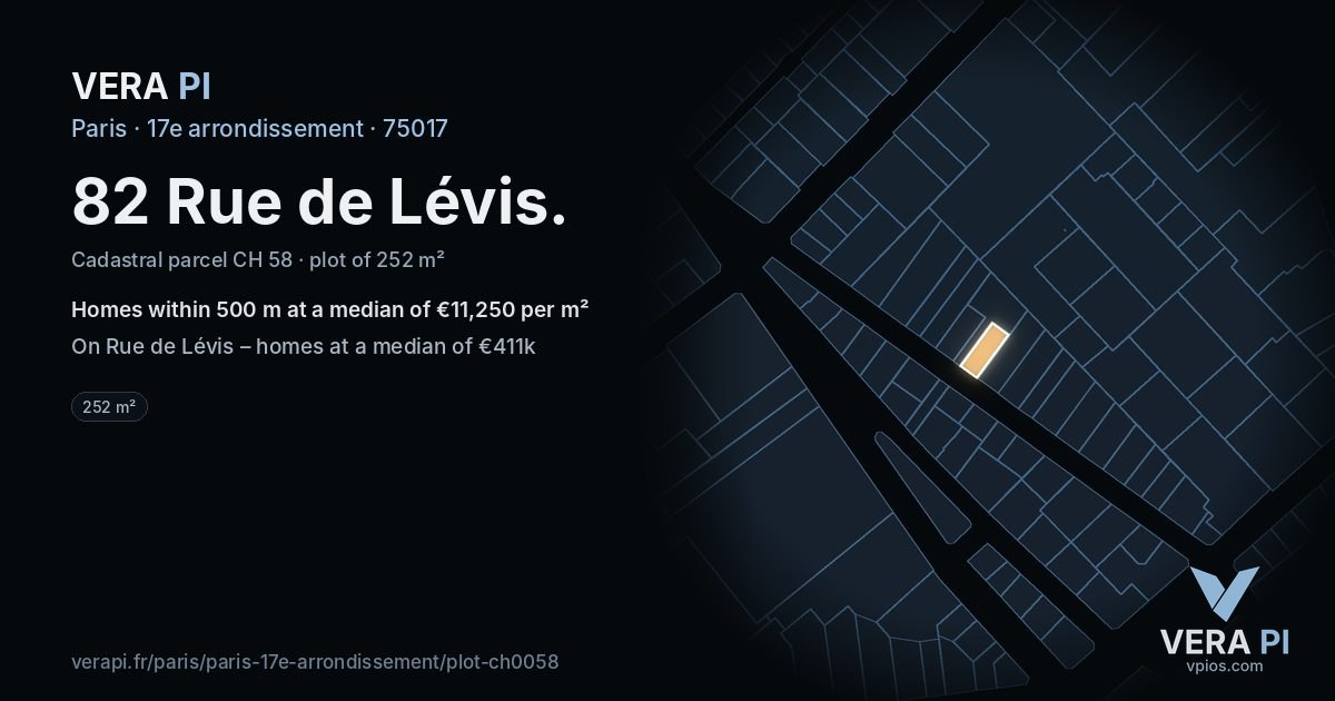 82 Rue de Lévis, 17e arrondissement at night – the plot lit, the parcels around coloured by the prices near them