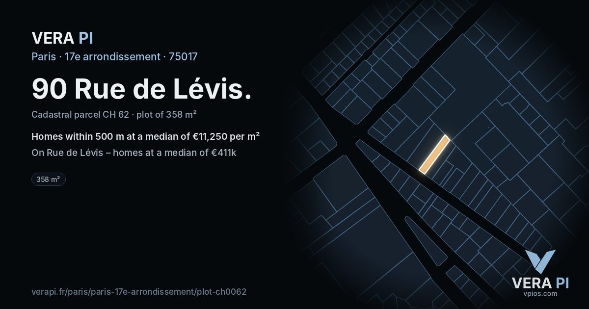 90 Rue de Lévis, 17e arrondissement at night – the plot lit, the parcels around coloured by the prices near them