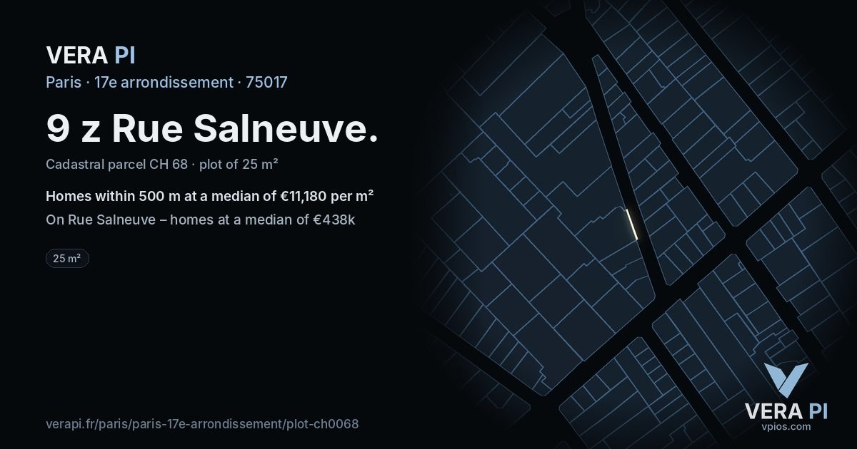 9 z Rue Salneuve, 17e arrondissement at night – the plot lit, the parcels around coloured by the prices near them