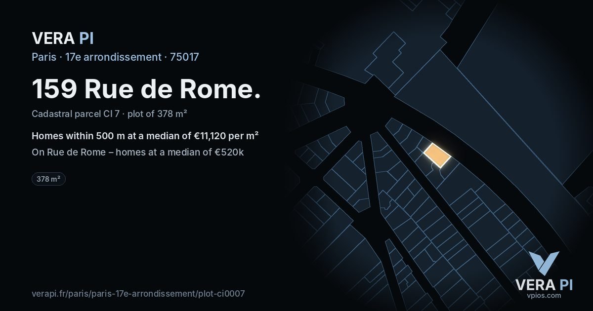 159 Rue de Rome, 17e arrondissement at night – the plot lit, the parcels around coloured by the prices near them
