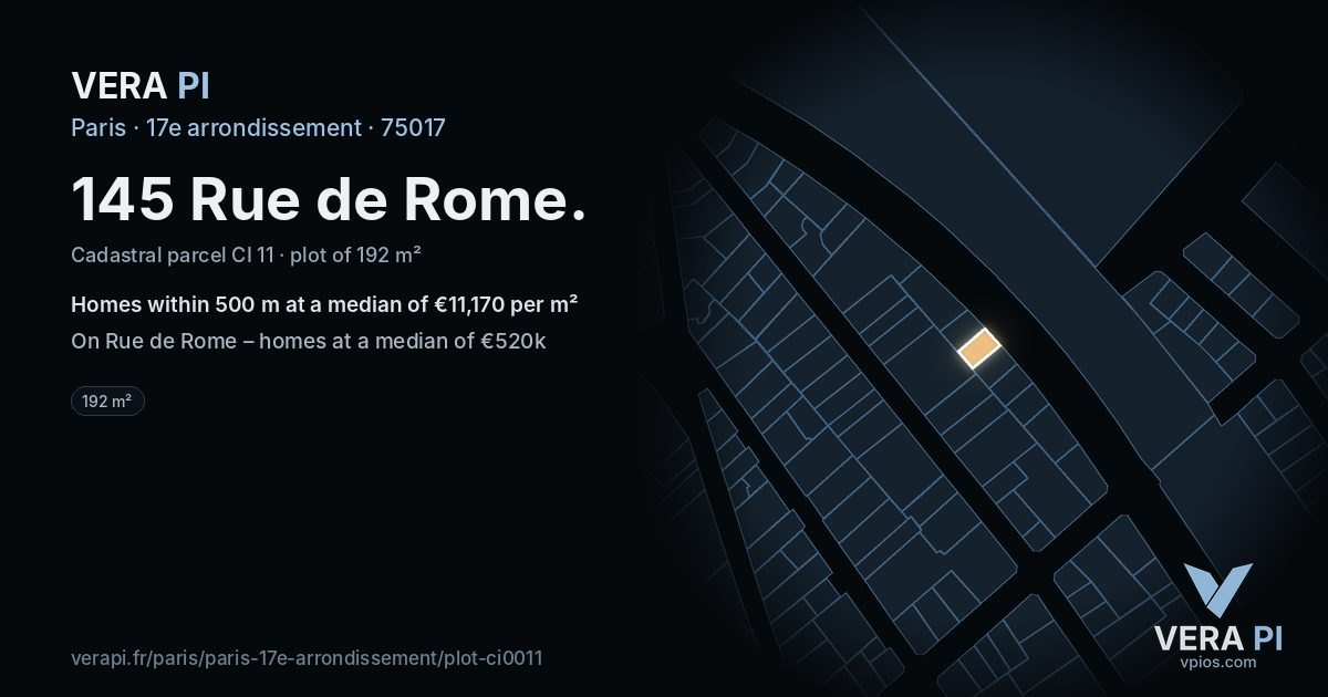 145 Rue de Rome, 17e arrondissement at night – the plot lit, the parcels around coloured by the prices near them