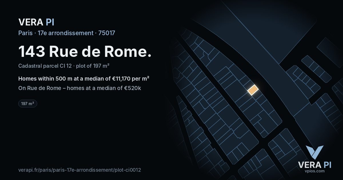 143 Rue de Rome, 17e arrondissement at night – the plot lit, the parcels around coloured by the prices near them