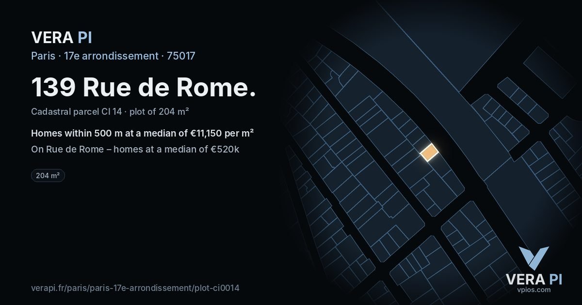 139 Rue de Rome, 17e arrondissement at night – the plot lit, the parcels around coloured by the prices near them