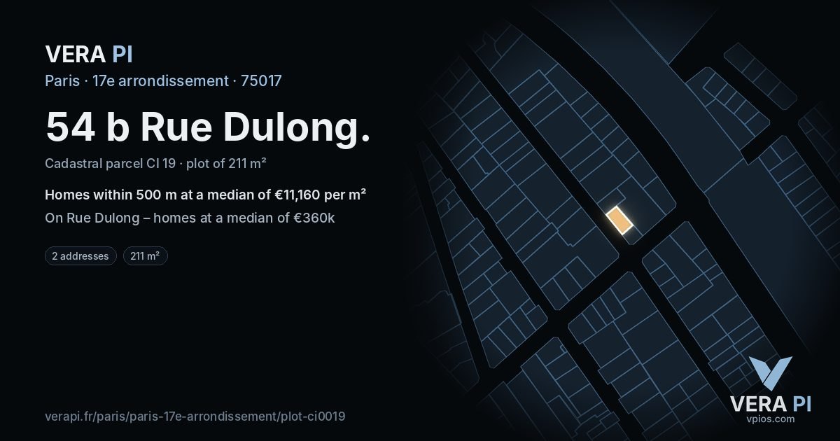 54 b Rue Dulong, 17e arrondissement at night – the plot lit, the parcels around coloured by the prices near them