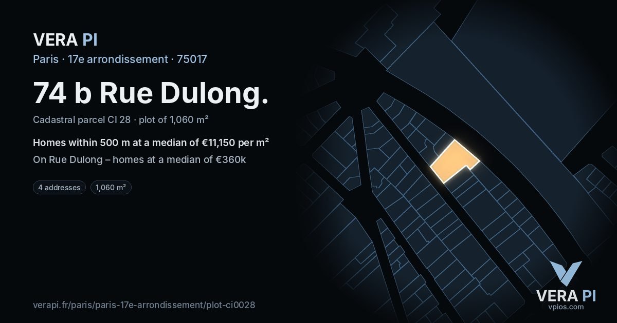 74 b Rue Dulong, 17e arrondissement at night – the plot lit, the parcels around coloured by the prices near them