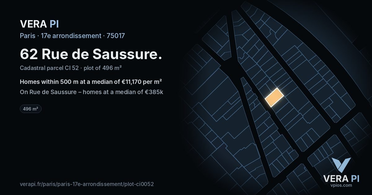 62 Rue de Saussure, 17e arrondissement at night – the plot lit, the parcels around coloured by the prices near them