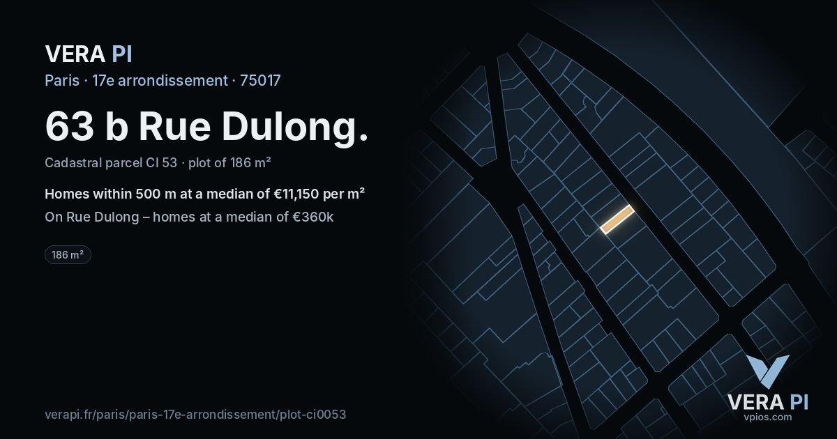 63 b Rue Dulong, 17e arrondissement at night – the plot lit, the parcels around coloured by the prices near them