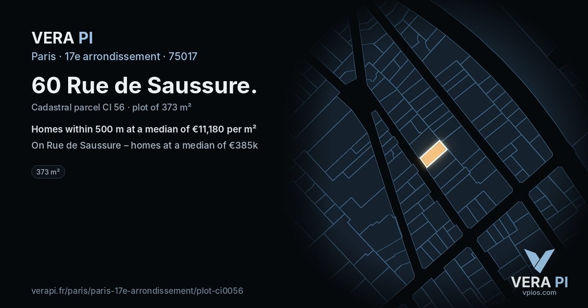 60 Rue de Saussure, 17e arrondissement at night – the plot lit, the parcels around coloured by the prices near them