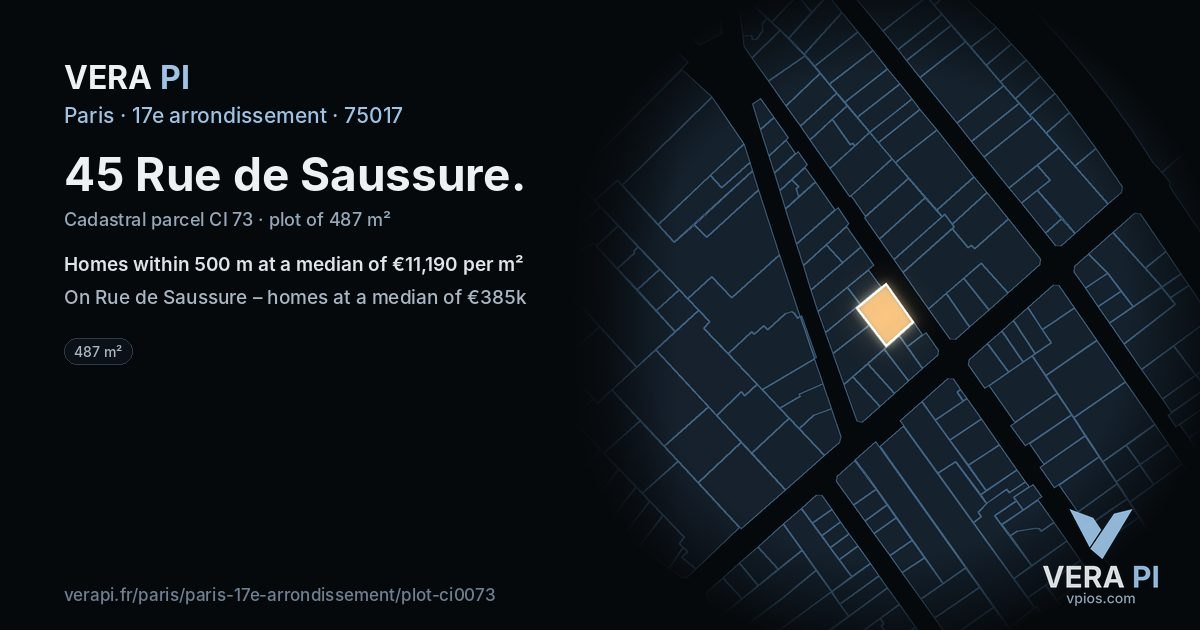 45 Rue de Saussure, 17e arrondissement at night – the plot lit, the parcels around coloured by the prices near them