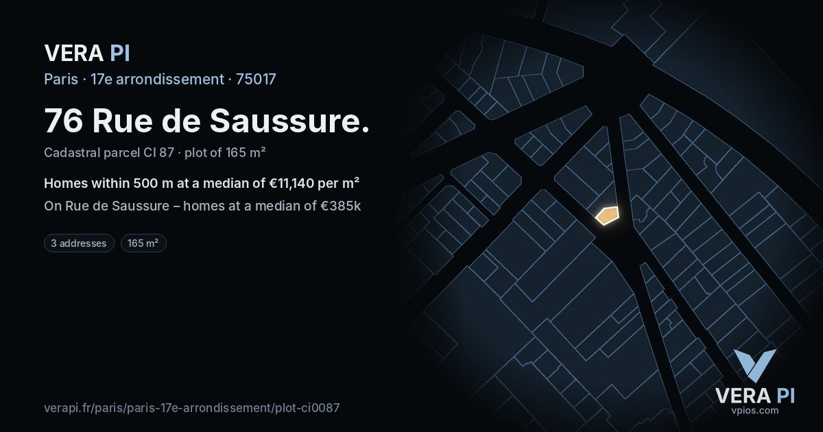 76 Rue de Saussure, 17e arrondissement at night – the plot lit, the parcels around coloured by the prices near them