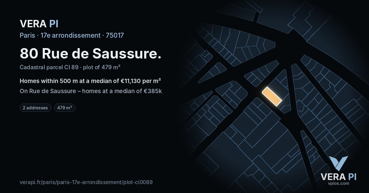 80 Rue de Saussure, 17e arrondissement at night – the plot lit, the parcels around coloured by the prices near them