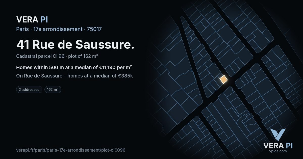 41 Rue de Saussure, 17e arrondissement at night – the plot lit, the parcels around coloured by the prices near them