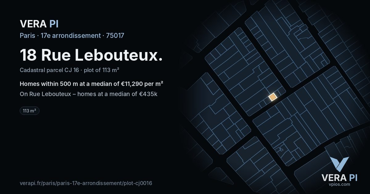 18 Rue Lebouteux, 17e arrondissement at night – the plot lit, the parcels around coloured by the prices near them