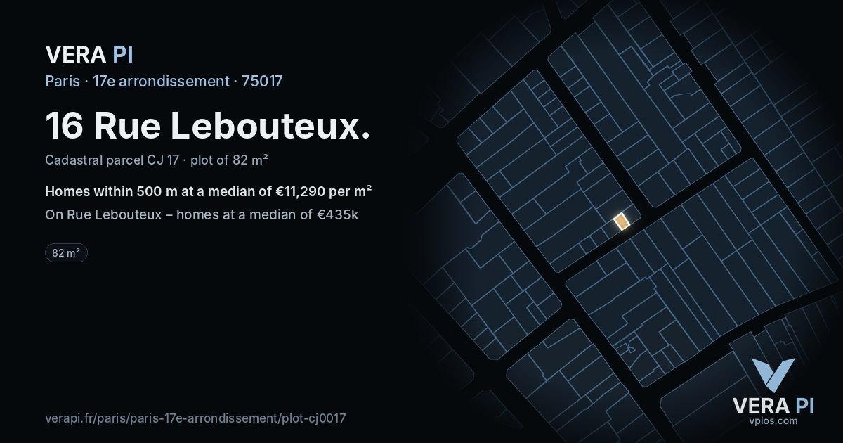 16 Rue Lebouteux, 17e arrondissement at night – the plot lit, the parcels around coloured by the prices near them