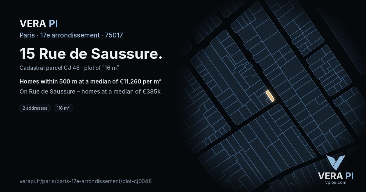 15 Rue de Saussure, 17e arrondissement at night – the plot lit, the parcels around coloured by the prices near them