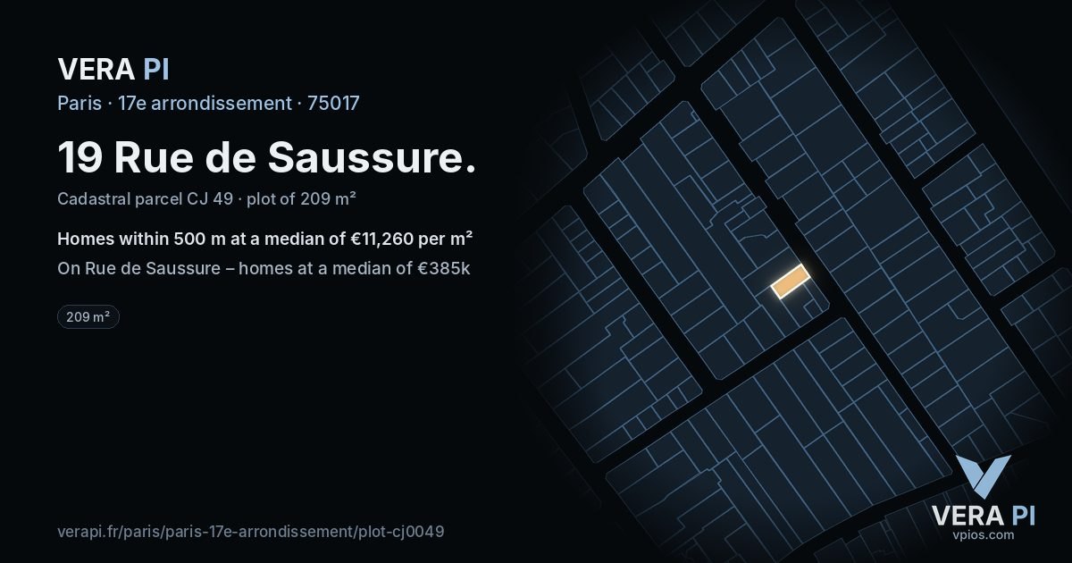 19 Rue de Saussure, 17e arrondissement at night – the plot lit, the parcels around coloured by the prices near them