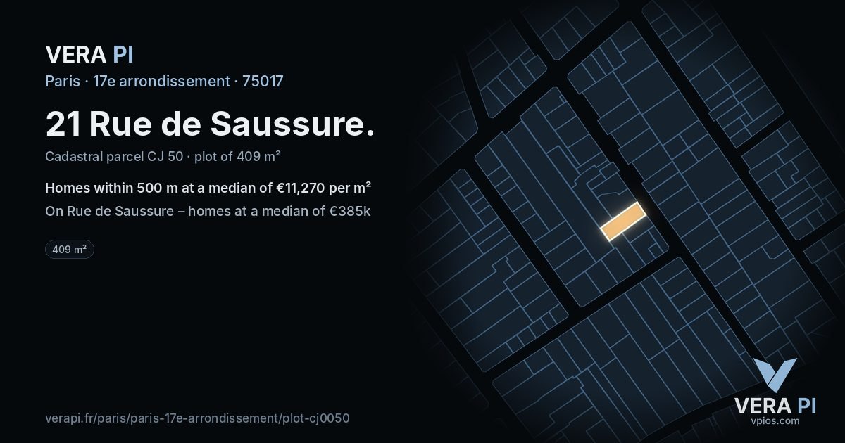 21 Rue de Saussure, 17e arrondissement at night – the plot lit, the parcels around coloured by the prices near them
