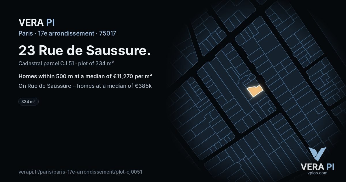 23 Rue de Saussure, 17e arrondissement at night – the plot lit, the parcels around coloured by the prices near them
