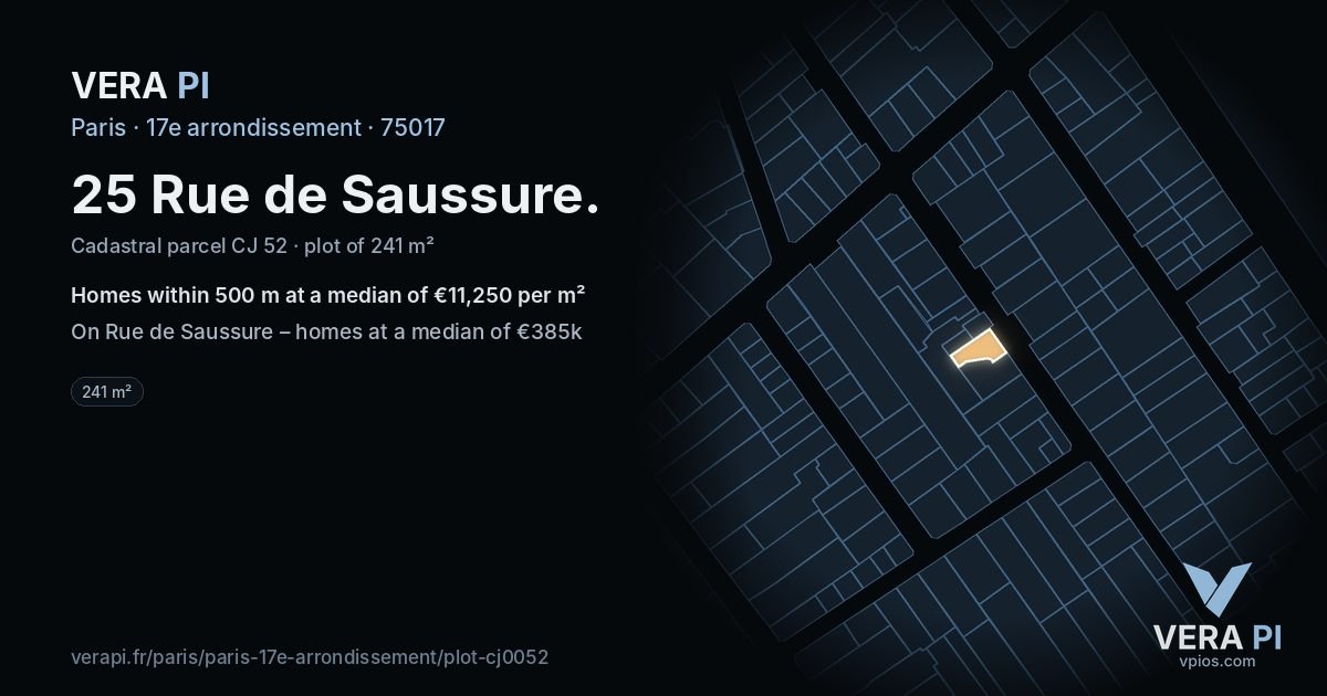 25 Rue de Saussure, 17e arrondissement at night – the plot lit, the parcels around coloured by the prices near them