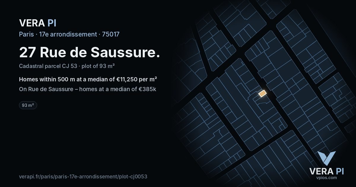 27 Rue de Saussure, 17e arrondissement at night – the plot lit, the parcels around coloured by the prices near them