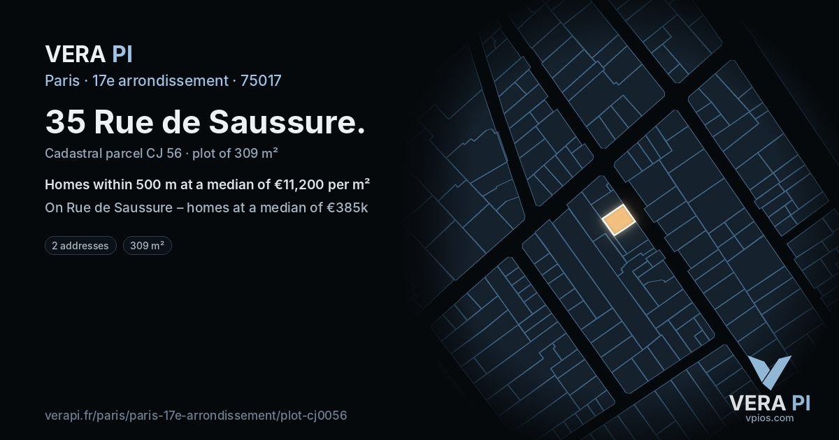 35 Rue de Saussure, 17e arrondissement at night – the plot lit, the parcels around coloured by the prices near them